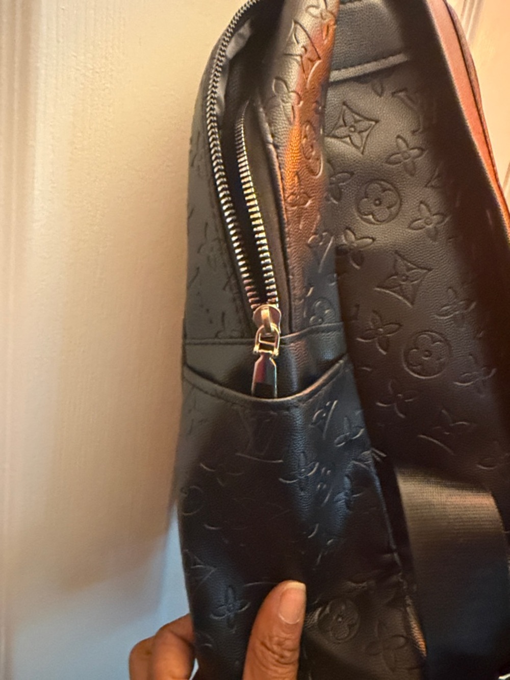 Embossed Monogram Black Backpack - Picture 8 of 11